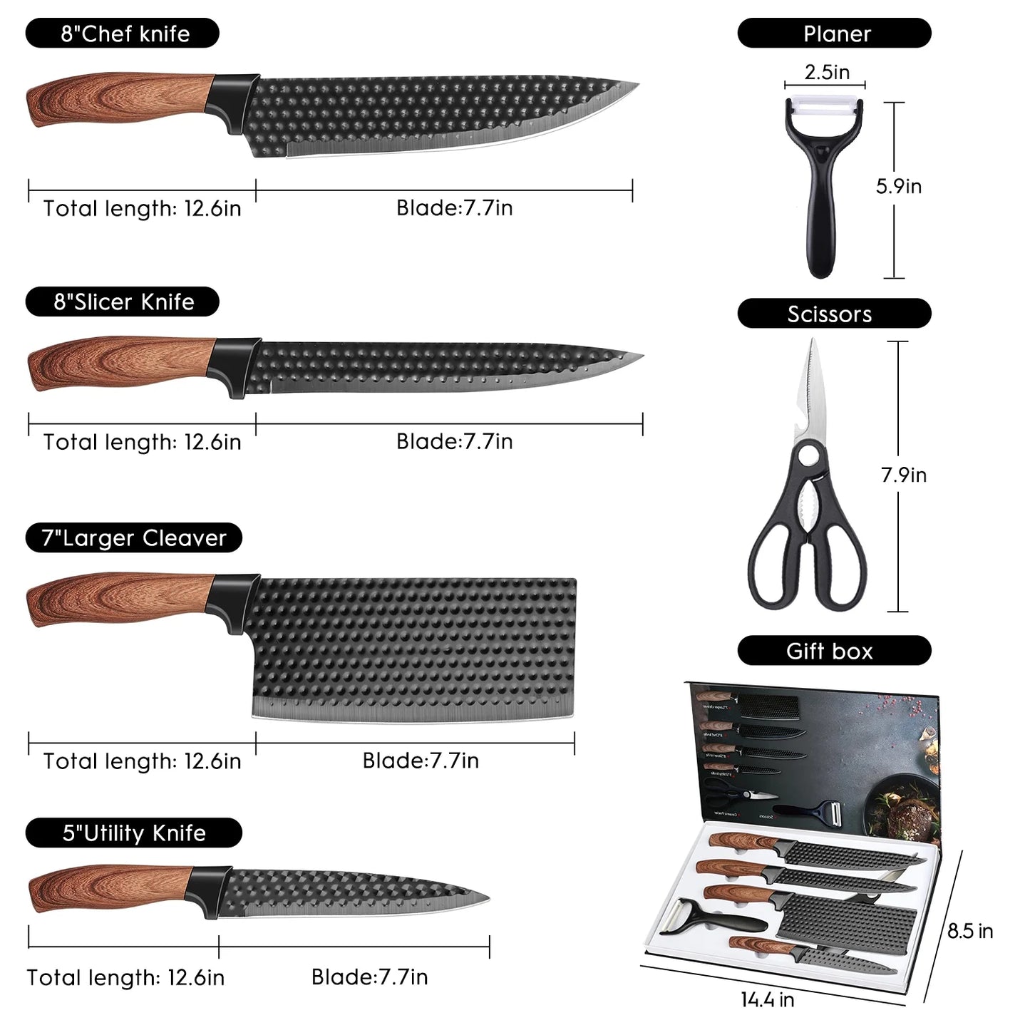 6-Piece Knife Set, AOKIWO Stainless Steel Professional Kitchen Knife Set for Chef, Super Sharp Knife Set with Gift Box for Home Restaurant
