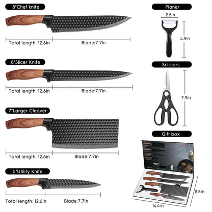 6-Piece Knife Set, AOKIWO Stainless Steel Professional Kitchen Knife Set for Chef, Super Sharp Knife Set with Gift Box for Home Restaurant