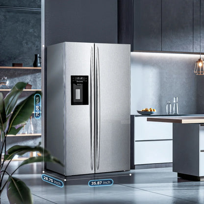 Auseo 21 Cu.ft. 36" Depth French Door Refrigerator with Ice & Water Dispenser, Auto Defrost, Gray Stainless Steel