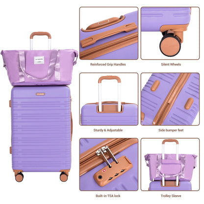 Amalodie luggage 6 Piece Rolling Hardside Luggage Set,LIGHT PURPLE