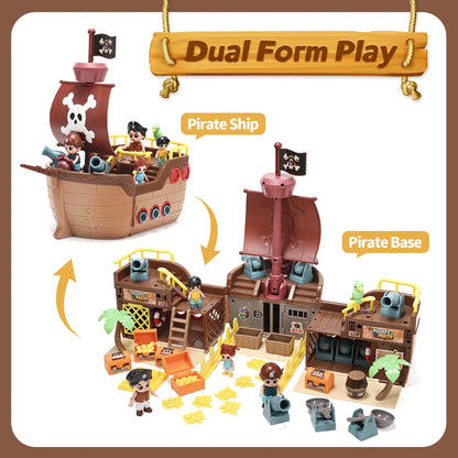 JoyStone Brown Pirate Boat Toys for Kids, Toy Ship for Pirate Playhouse, Creative Building Toys, Great Birthday Gift for Boys & Girls Ages 3+