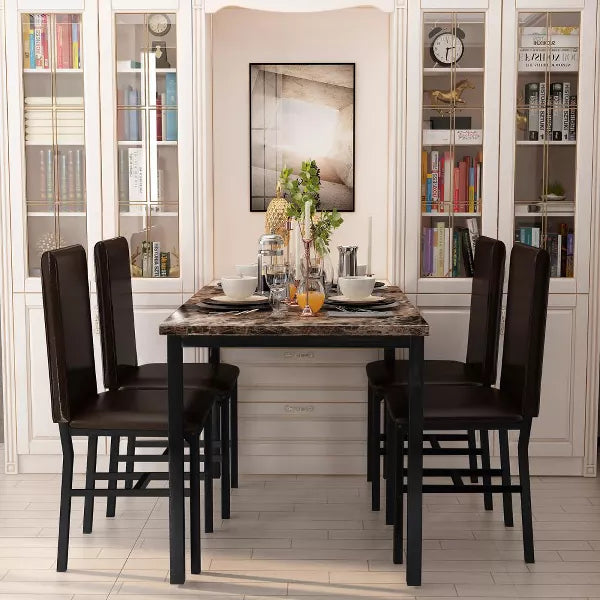 Hooseng Dining Table Set for 4, 5-piece Kitchen Table and Chairs, Rectangular Dining Table Set with Four Black Chairs and Marble Top