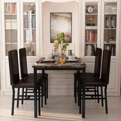 Hooseng Dining Table Set for 4, 5-piece Kitchen Table and Chairs, Rectangular Dining Table Set with Four Black Chairs and Marble Top