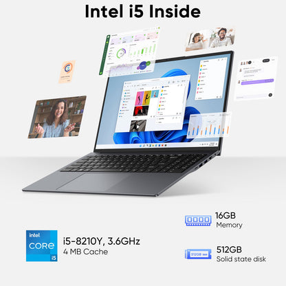 16" Laptop Computer,Intel Core i5,16GB RAM 512GB SSD,Windows 11 Pro Notebook PC,MS Office 2024,FHD Display with 100% sRGB Color Gamut,Dual Band Wi-Fi,Webcam