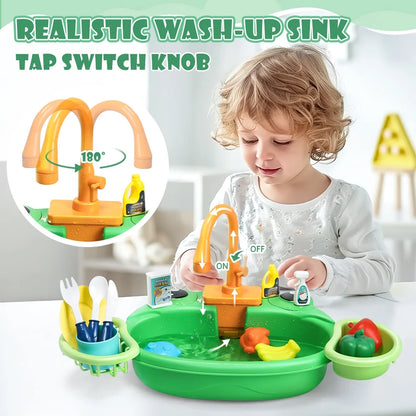 JoyStone Play Sink Toy, Pretend Play Kitchen Sink with Running Water, Play Dishes, Play Food and Other Accessories, Great Kitchen Gift for Kids