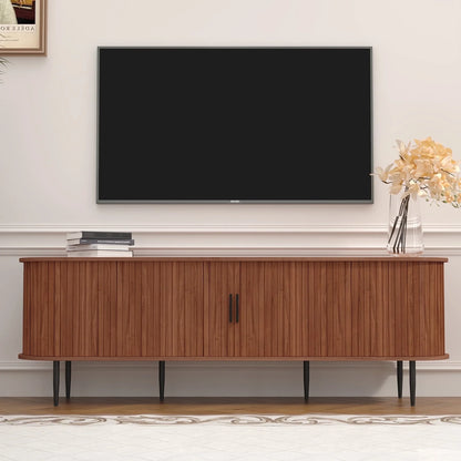 CBJCBJ 70" Modern Tambour Door TV Stand up to 80" TVs, Entertainment Center with Storage, Fluted Television Consoles for Living Room（Brown）