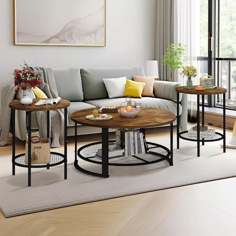Hooseng 3-Piece Coffee Table Set with Coffee Table & Two End Side Table, Modern Living Room Table Set for Office, Living Room, Apartment