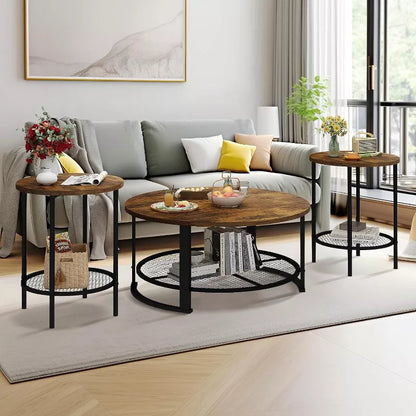 Hooseng 3-Piece Coffee Table Set with Coffee Table & Two End Side Table, Modern Living Room Table Set for Office, Living Room, Apartment