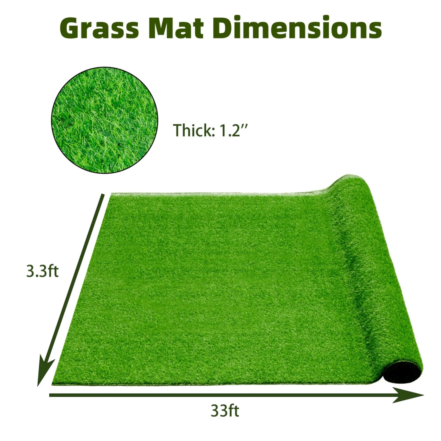 OVYEOFR Artificial Grass Mat, 33ft x 3.3ft Fake Faux Turf Rug for Indoor/Outdoor Garden Lawn, Green