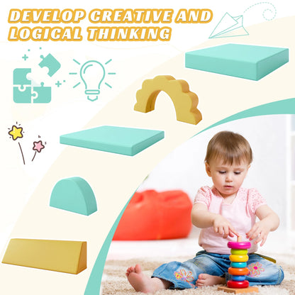 Kids Couch for Playroom, 10PCS Baby Climbing and Crawl Foam Play Set, Foam Climbing Blocks Convertible Sofa ,Kids Play Couch, Indoor Climbing Structure for Toddlers, Infant, Kids, Pre-school, Green