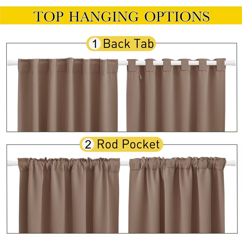 NICETOWN Outdoor Curtains 2 Panels Windproof Waterproof Top Bottom Pocket for Patio Privacy Brown 52x84