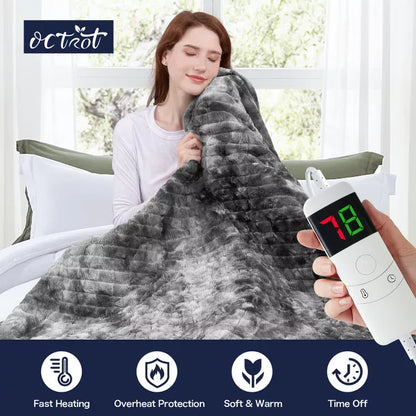 Inhand Heated Blanket Electric Throw - 50"x60" Tie-dyed Flannel Heating Blanket Throw Auto-Off 10 Heat Level Over-Heat Protection