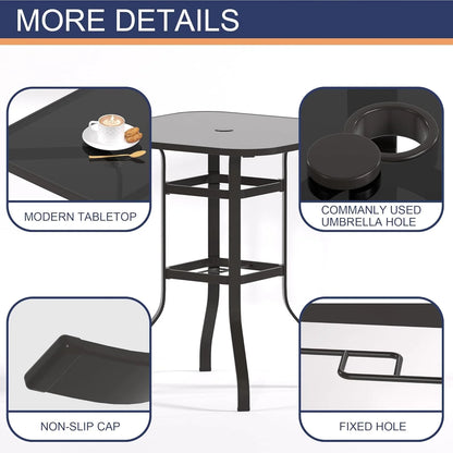 UDPATIO Outdoor Bar Height Set of 3, Patio Swivel High Back Bar Stools Chairs with Bar Table for Backyard, Lawn, Balcony and Pool
