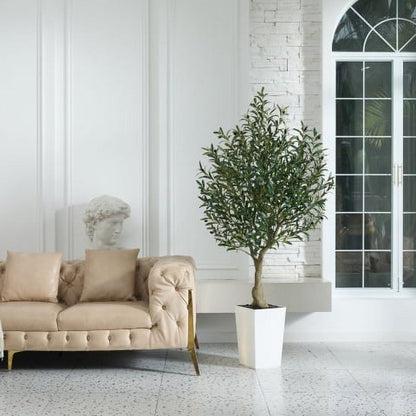 DR.Planzen 6FT Tall Artificial Olive Tree with Tall White Planter, UV Resistant Silk Leaves | Home Office House Outdoor Decor