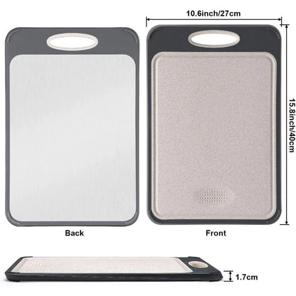 Cutting Board Double Sided, AOKIWO Large Size 16”×11”, 304 Stainless Steel Cutting Board for Kitchen, Food-Grade, Stainless Steel and Wheat Straw PP