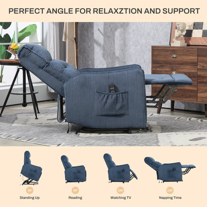 UHOMEPRO Power Lift Recliner Chair for Elderly and Adults, Modern Single Sofa Recliner with Infinite Position and Side Pockets, Electric Reclining Mechanism for Living Room Home Theater, Navy