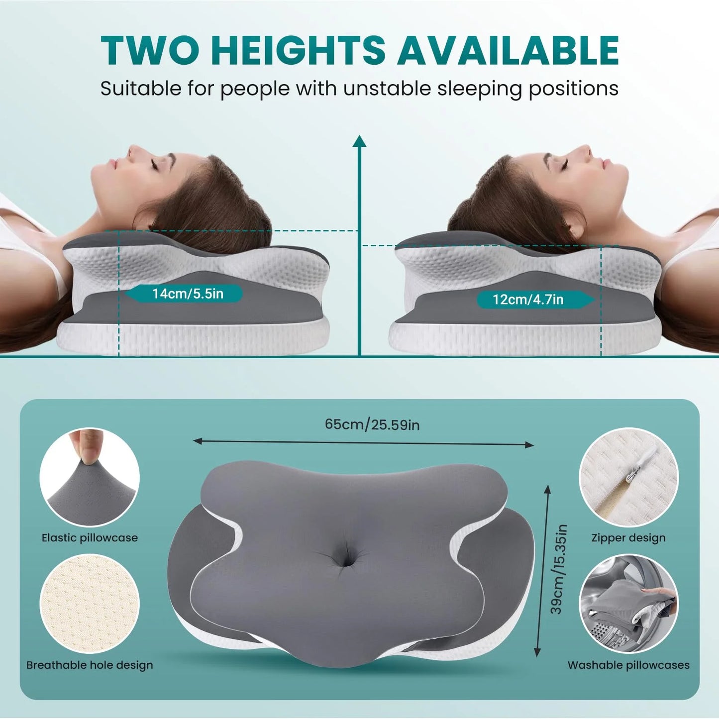 RTB-JINXIA Cervical Neck Pillows, Memory Foam Pillow with Cooling Silk Case for Neck & Shoulder Pain Relief, Side & Back & Stomach Sleepers