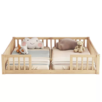 Dolonm Double Twin Floor Bed with Fence, Guardrails, Without Door