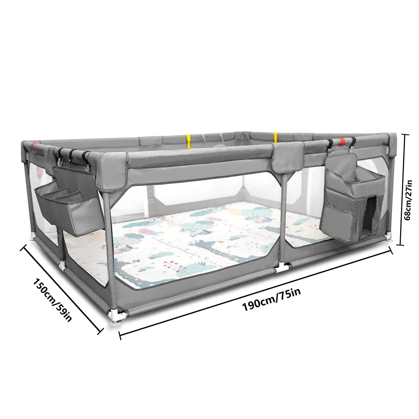 Baby Playpen with Mat 50"*50", Extra Large Playpen for Babies and Toddlers with Storage Bag, BPA-Free, Non-Toxic, Safe No Gaps Playards for Babies, Grey