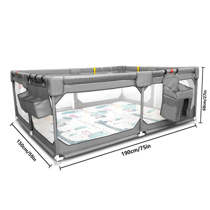 Baby Playpen with Mat 50"*50", Extra Large Playpen for Babies and Toddlers with Storage Bag, BPA-Free, Non-Toxic, Safe No Gaps Playards for Babies, Grey