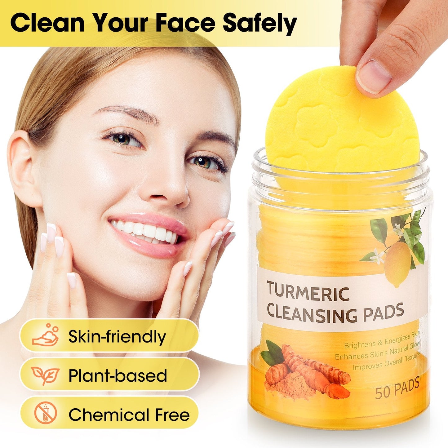 Turmeric Kojic Cleansing Pads, Removes Excess Cuticle, Balance Skin Oil And Water,Gentle & Non-Irritating, 50Pcs