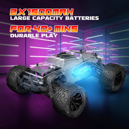 JoyStone RC Cars High Speed Remote Control Truck, 1:16 Scale 30+MPH RC Vehicle with LED Lights, 4WD All Terrain Offroad Truck with 2 Batteries, Gifts for Kids Adults
