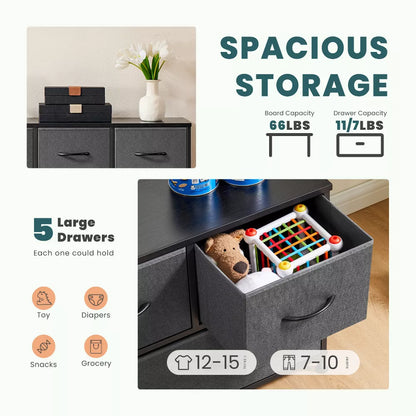 DOMETOUR Drawer Dresser for Bedroom, Fabric Storage Tower Tall Chest Organizer, Storage Cabinet Unit Bins Living Room Entryway Closet-Gray