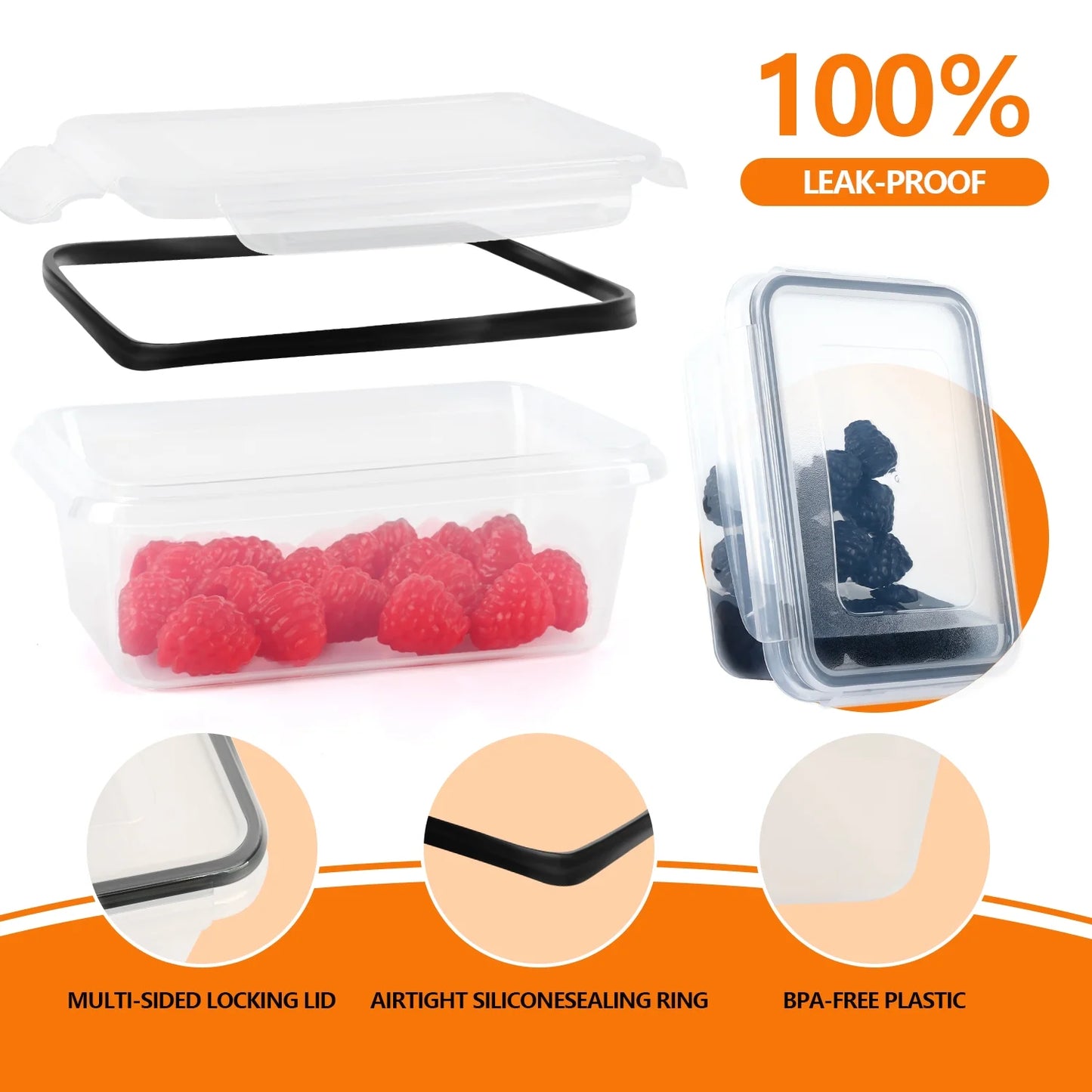 48 PCS Plastic Food Storage Containers with Lids (24 Containers & 24 Lids), Leakproof BPA-Free Containers for Kitchen Organization, Meal Prep, Reusable Lunch Container