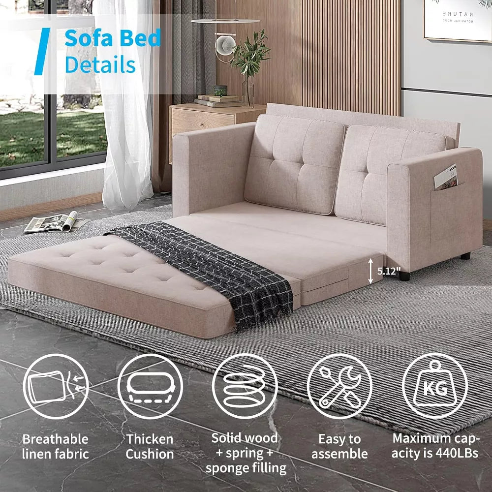 Mjkone Pull Out Sofa Bed, 3-in-1 Loveseat Sleeper Sofa Bed