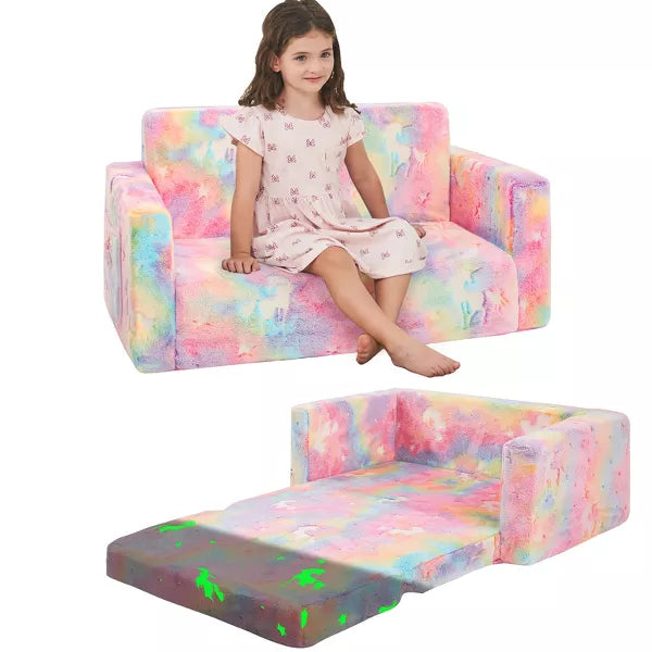 Inhand Kids Sofa, 2-in-1 Soft Toddler Couch Fold Out, Toddler Chair Comfy with Cute Designs, Convertible Sofa to Lounger for Girls and Boys