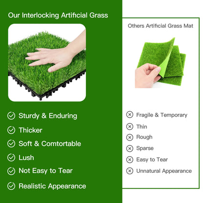 TrumanPick Artificial Grass Interlocking Fake Grass Indoor Outdoor Turf Grass for Patio Backyard Balcony, 12" x 12"