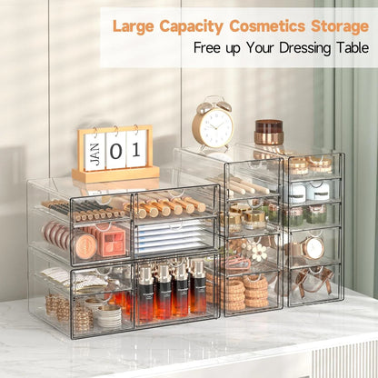 Makeup Drawer Storage Organizer with 16 Drawers, 4 Set Acrylic Office Desk Organization and Storage, Dustproof Drawer Organizer for Office, Countertop, Bathroom, Bedroom