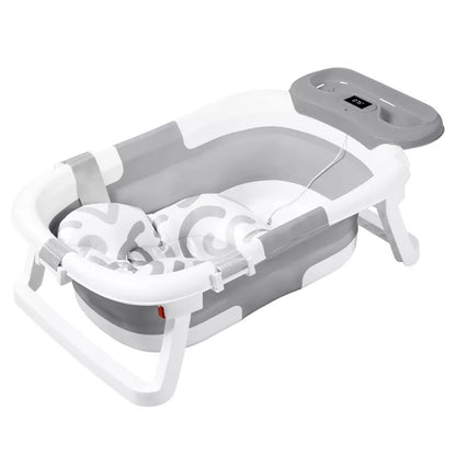 BabyBond Collapsible Baby Bathtub for Infant to Toddler, Portable Baby Bath Tub with Soft Cushion & Thermometer, Gray