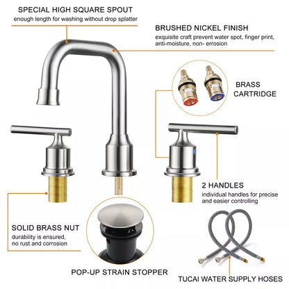 WOWOW 8 in. Widespread Double Handle Bathroom Faucet with Drain Kit