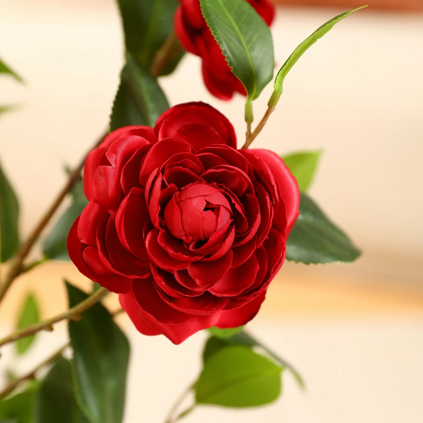 4ft Artificial Red Camellia Tree with 9 inch White Planter, Tall Fake Camellia Trees with Red Flowers, Faux Camellia Silk Plants for Indoor, Large Plants for Home Decor