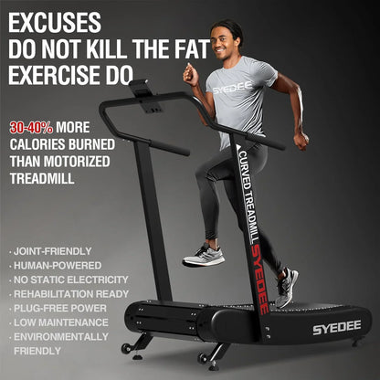 Syedee Premium Portable Curved Manual Treadmill, Motorless Treadmill for Marathon, Air Running with Digital Monitor, Handlebar and Non-Slip Belt, Treadmill for Home Gym, Cardio Equipment