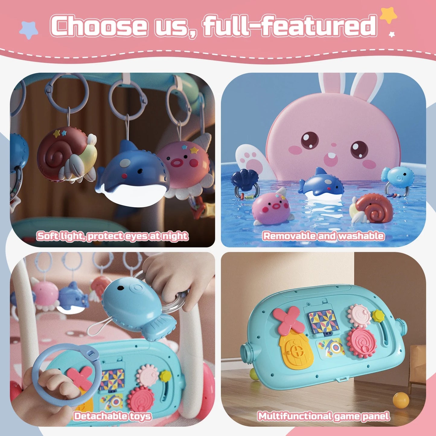 JoyStone 4 in 1 Baby Gym Play Mat & Baby Learning Walker, Baby Activity Mat with Kick and Play Piano for Infant Newborn Toddlers