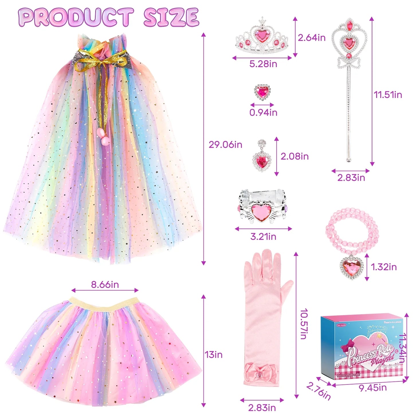 JoyStone 11 Pieces Princess Dress Up Toys for Toddler Girls 3-6 Years, Pink