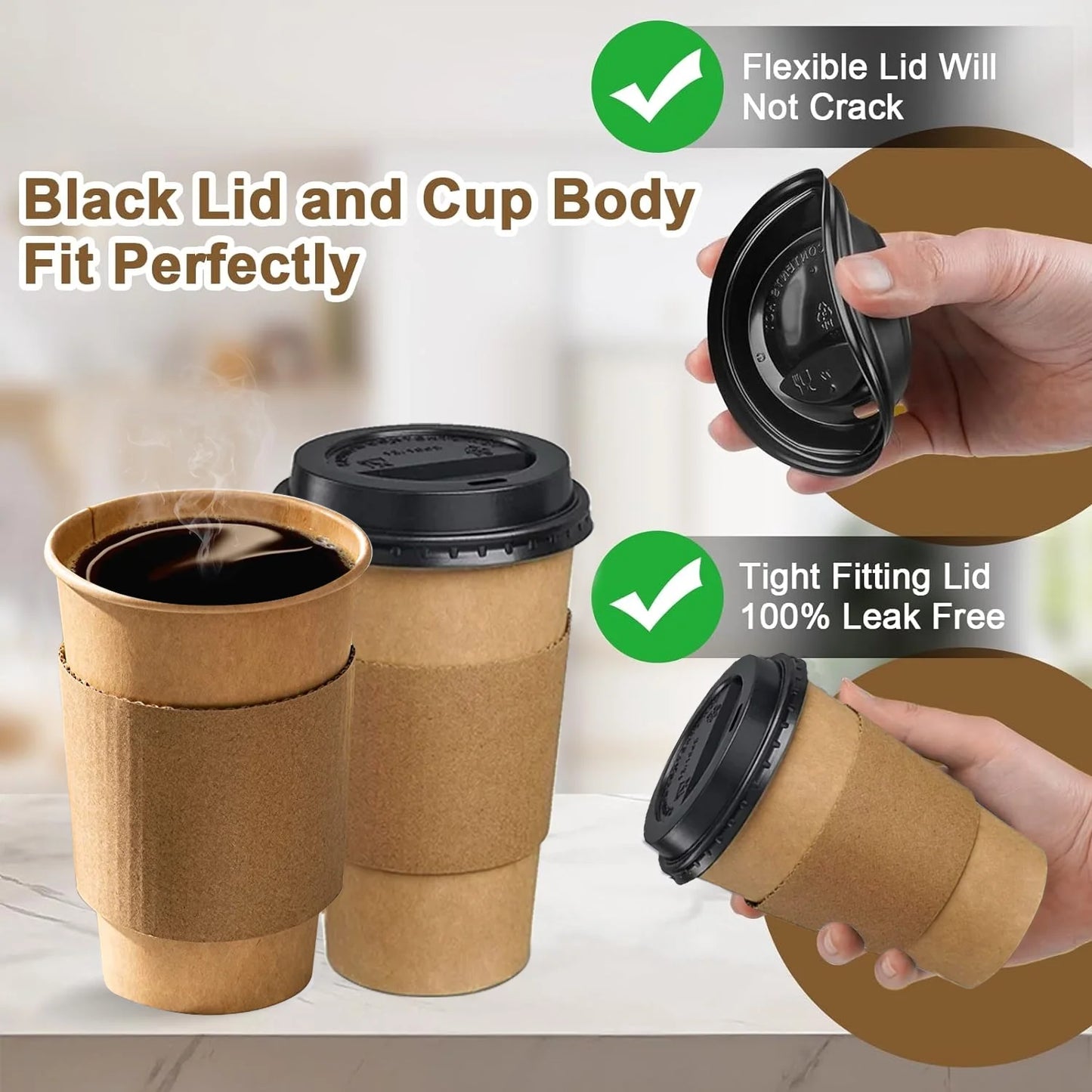 100 Pack 12 oz Paper Coffee Cups, Disposable Coffee Cups with Lids and Sleeves for Home and Cafes.