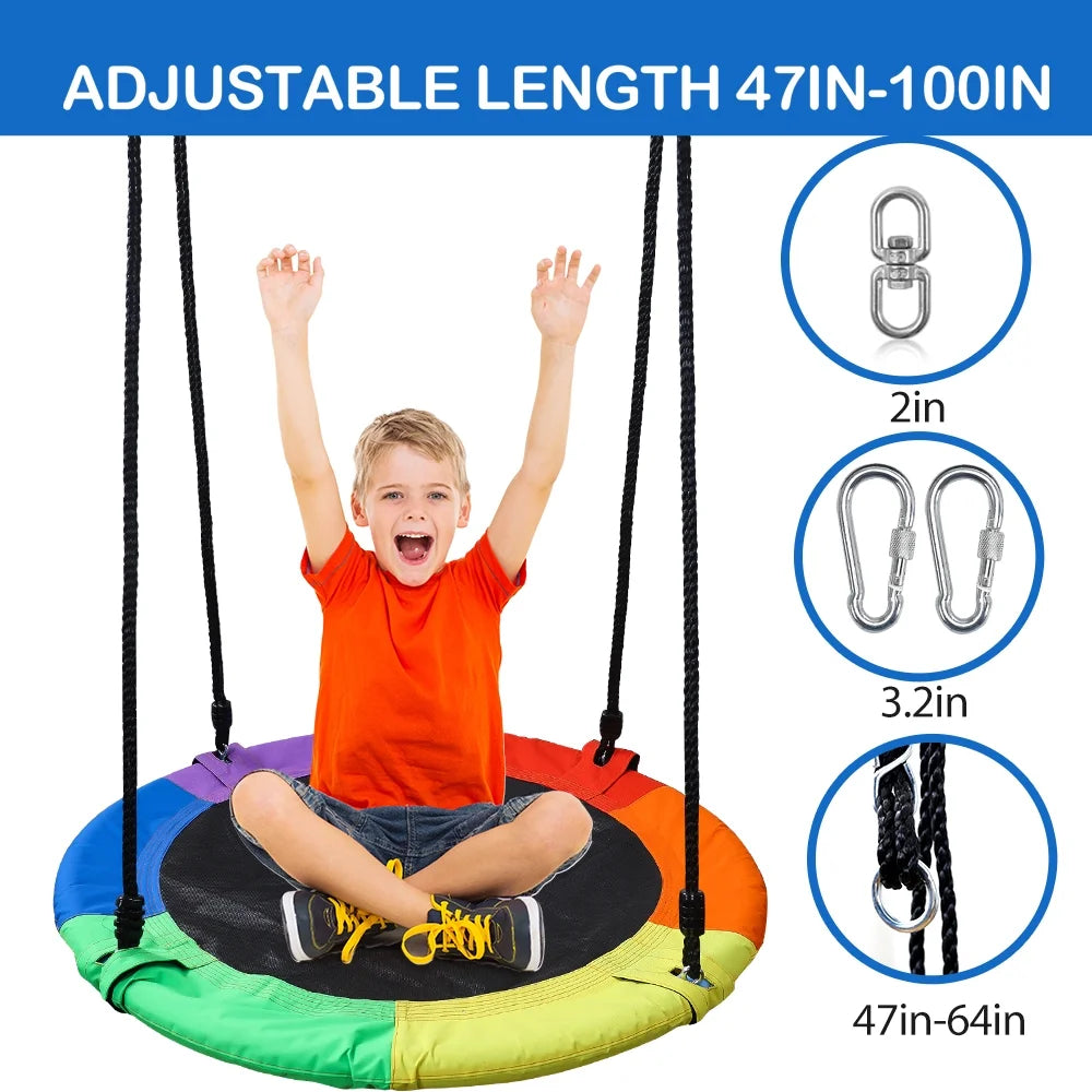 JoyStone Saucer Tree Swing Set for Kids Adults, 40" Multi-Strand Adjustable Ropes Flying Swing Seat for Outdoor Backyard, Multi-Color