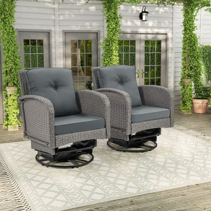 SEGMART 3 PCS Patio Swivel Rocker Set, PE Rattan Swivel Bistro Table Set, Outdoor Conversation Set with Glass Tabletop and Cushions for Balcony Patio Deck Poolside