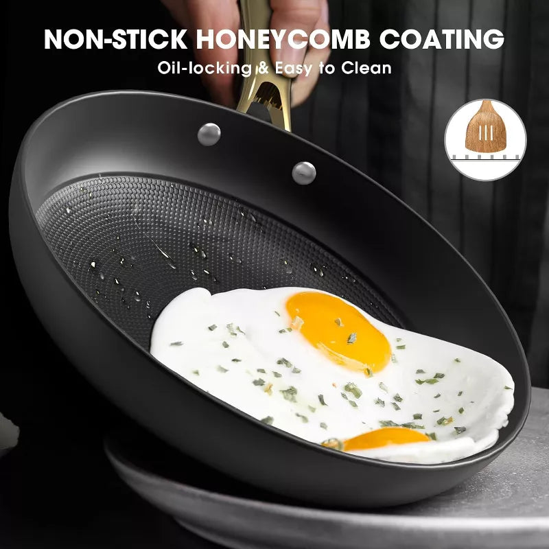 Non Stick Frying Pans, Nonstick Cast Iron Skillets 3 Pcs - 8 Inch, 10 Inch and 12 Inch Nonstick Frying Pan Set