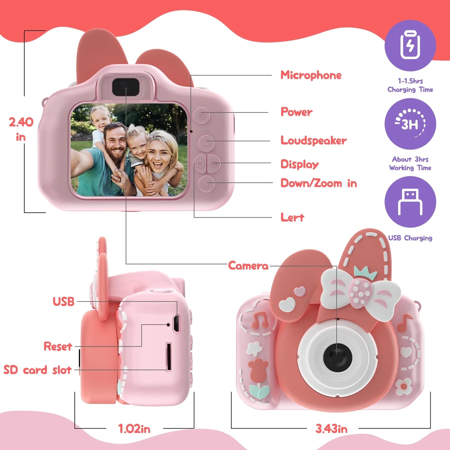 JoyStone Kids Camera with Detachable Lens Cap,1080P HD Selfie Digital Video Camera with 32GB SD Card & Silicone Cover, Cute Portable Christmas Little Girls Boys Gifts Toys for 3-9 Years Old