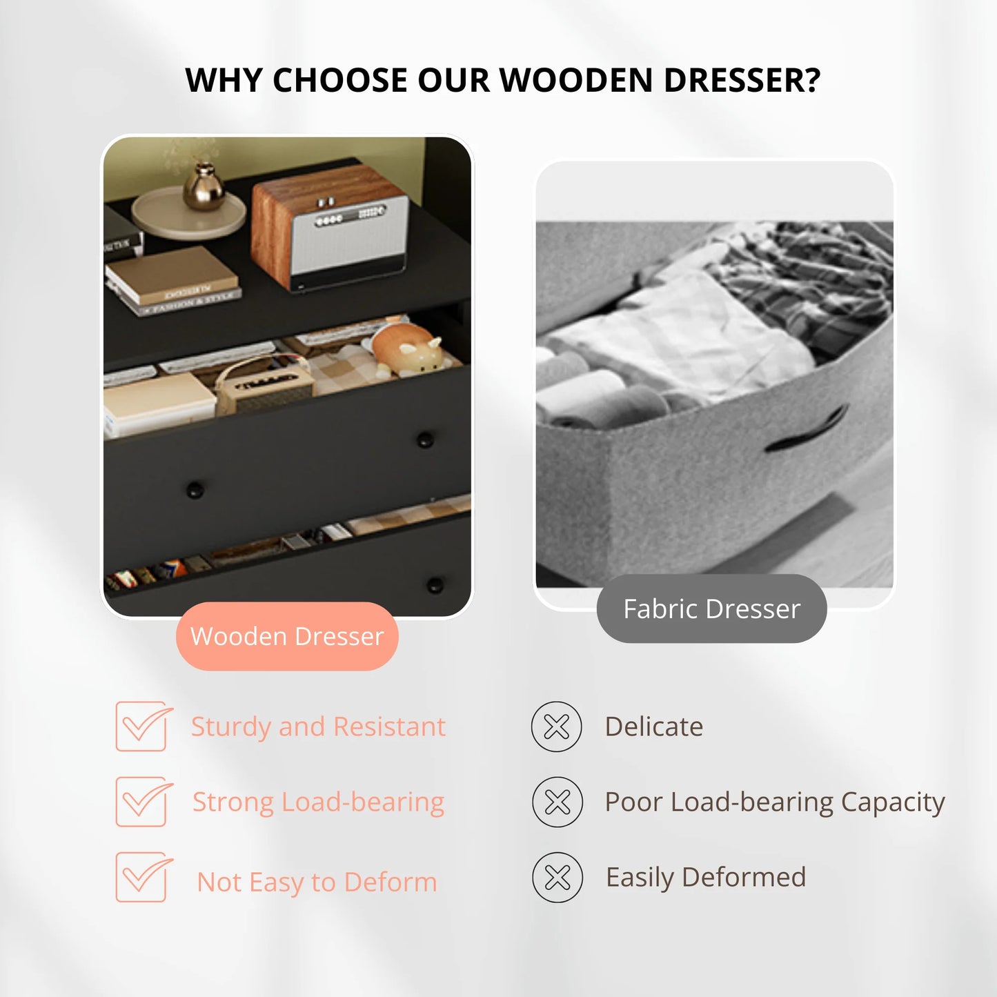 TrumanPick Black Dresser for Bedroom with 5 Drawers 47" Tall Chest of Drawers Wooden Dressers for Closet Living Room
