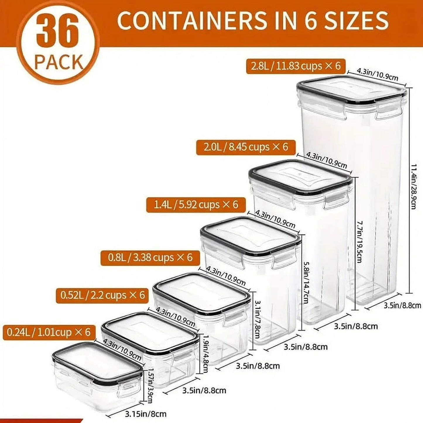 36 Pack Airtight Food Storage Containers Set with Labels & Marker- Leak-Proof, BPA-Free, Flip-Top Lids, Perfect For Kitchen Pantry Organization, Storage for Flour, Sugar, Cereal