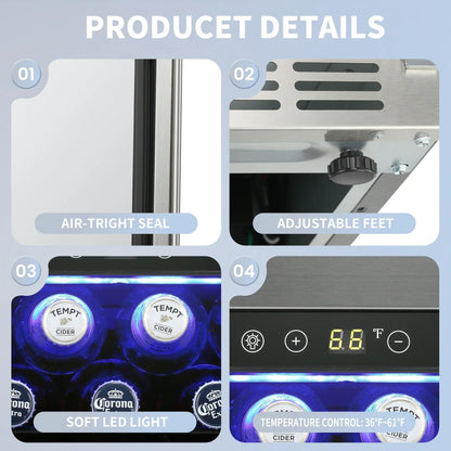 Auseo 15'' 2.9Cu.ft. Beverage Refrigerator Cooler, Under Counter with 125 Cans Built-in Beverage Fridge with Stainless Steel Frame & Handle & Door Lock