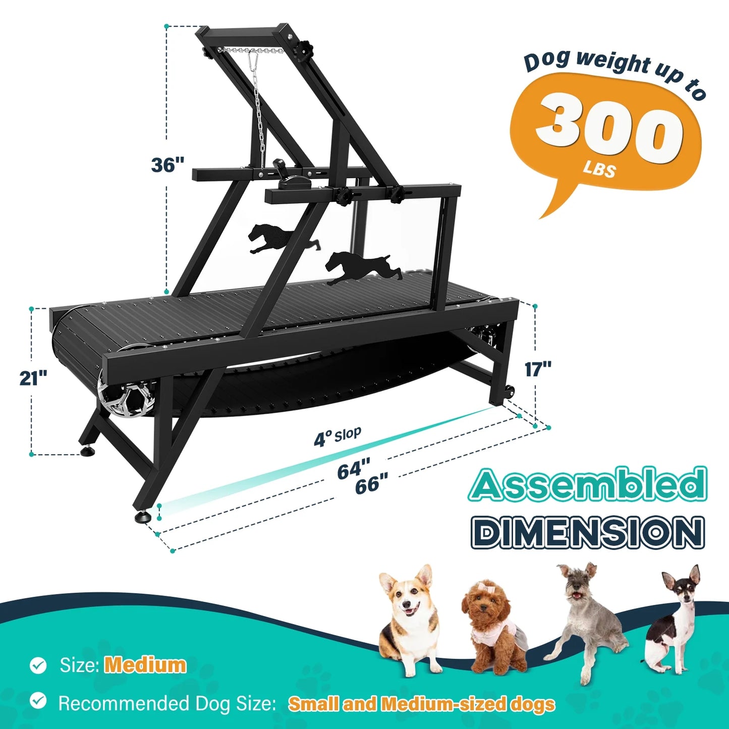 Syedee Dog Treadmill for Medium Dogs, Dog Slatmill for Healthy & Fit Dog Life, Dog Treadmill for Indoor & Outdoor. Dog Treadmill for Dogs up to 300 lb