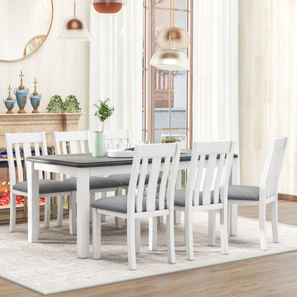 EUROCO 7 Piece Solid Wood Dining Set,70" Dining Room Table Set with Extendable Table,Removable Leaf and 6 Upholstered Ergonomically Desiged Chairs,Rectangle Dining Table Set for 6-8
