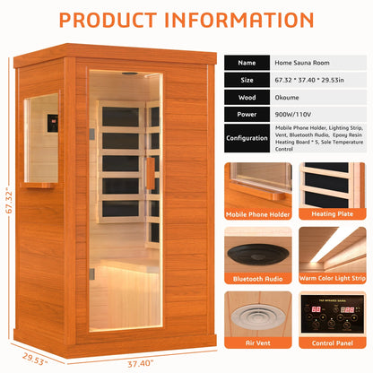 Segmart Infrared Sauna, Home Sauna Spa for 1 Person, 900W Far Infrared Sauna Room with 5 Heating Panels(Foot sole can be individually controlled for temp), Tablet Holder, Speakers, Ambient Lights