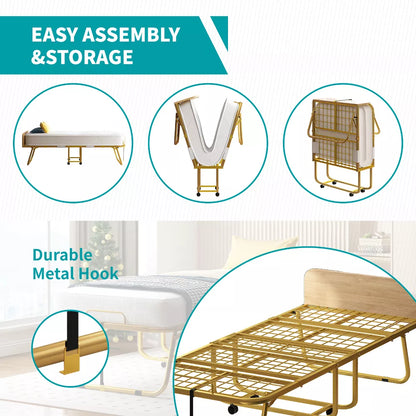Mjkone Folding Bed With Mattress For Adults,Memory Foam Mattress, Portable Foldable Bed With Dustproof Bag & Baffle,fold Up Guest Bed